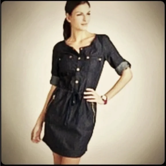 Dkny | Dresses | Dkny Jean Denim Dress Dark Blue Womens M Drawstring |  Poshmark